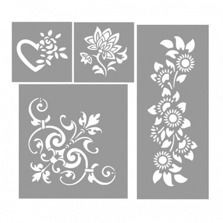 Set 4 Sabloane Flori Colt Damask Inima, 29x12cm, 19x19cm si 2buc de 10x10cm - Img 2
