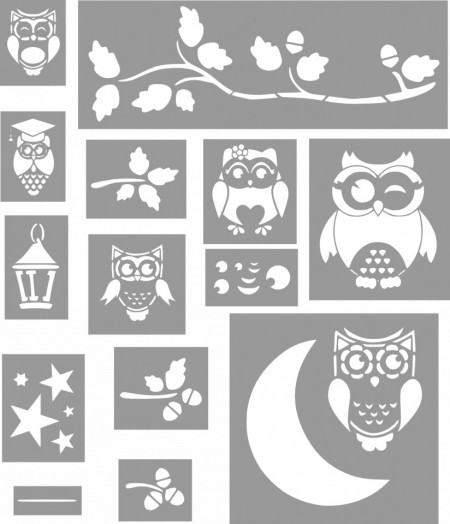 Set of 14 Owls, Branches, Stars stencils - Img 2