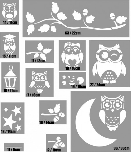 Set of 14 Owls, Branches, Stars stencils - Img 3