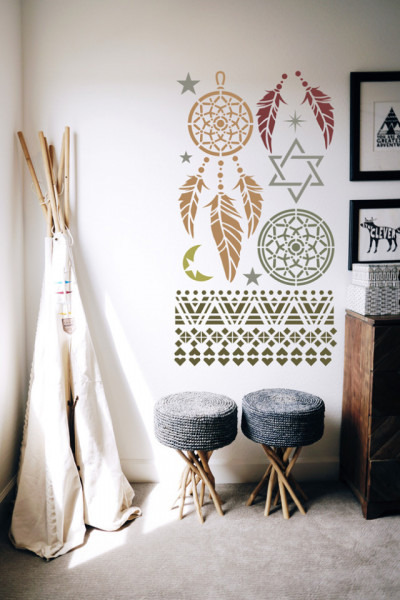Dream Catcher Stencil Set Feathers Stars Border 89*59cm SP114 - Img 3