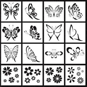 Set of 16 stencils Butterflies Flowers 14*14cm SP97