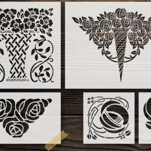 Set of 5 Flower Vase Stencils SP98 - Img 2