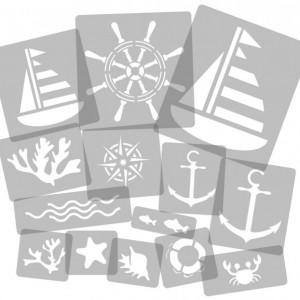 Set of 14 Sea Stencils Ships Anchors Rudders Fishes Waves - Img 3