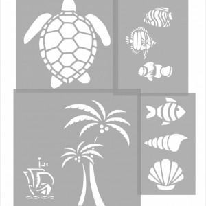 Set of 4 Turtle Fish Shell Palm Trees Steamboat Stencils, different sizes - Img 2