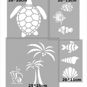 Set of 4 Turtle Fish Shell Palm Trees Steamboat Stencils, different sizes - Img 3