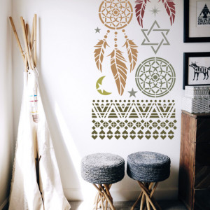 Dream Catcher Stencil Set Feathers Stars Border 89*59cm SP114 - Img 3