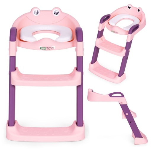Adapter za wc šolju za decu sa stepenikom, pink, ECOTOYS