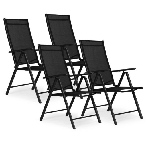 Set od 4 sklopive baštenske stolice sa podesivim naslonom, Black, MultiGarden