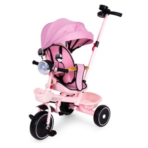 Tricikl za decu sa rotirajućim sedištem, gurajućim rukohvatom i tendom pink,ECOTOYS - Img 4