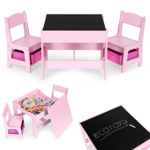 Dečiji set sto i 2 stolice sa tablom za pisanje Pink ECOTOYS - Img 1