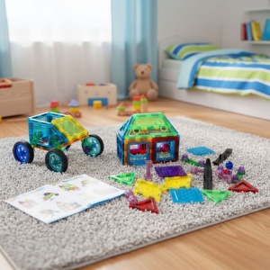 Set magnetnih kocki za decu – kuća i auto, 48 delova