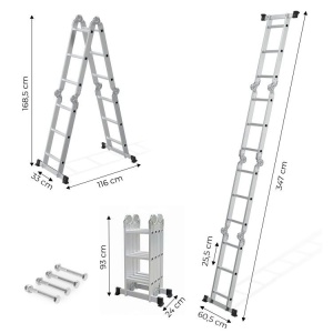 Aluminijumske višenamenske merdevine 4x3, sa šarkama, sklopive, nosivost 150 kg, ModernHome - Img 10