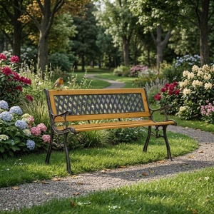 Drvena baštenska klupa sa rešetkastim naslonom 126×51 cm - MultiGarden - Img 4
