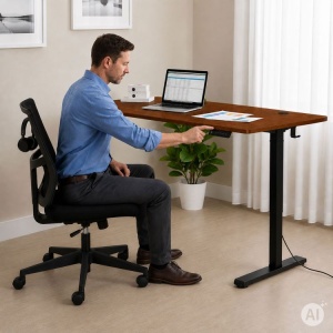 Električni radni sto 140 × 60 cm sa podesivom visinom 72–118 cm, tamni hrast – ModernHome - Img 2