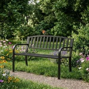 Metalna baštenska klupa 120×50 cm sa naslonom, crna - MultiGarden - Img 3