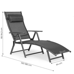 Sklopiva baštenska ležaljka za plažu sa podesivim naslonom i čeličnim ramom, Gray, MultiGarden - Img 8