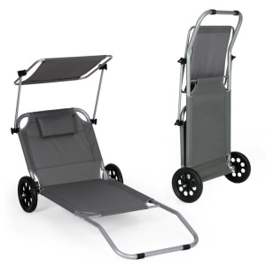 Sklopiva ležaljka za plažu sa točkovima i tendom – Grey MultiGarden - Img 2