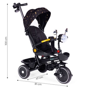 Tricikl za decu sa rotirajućim sedištem, gurajućim rukohvatom i tendom black, ECOTOYS - Img 7