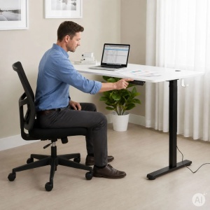Električni radni sto 140 × 60 cm sa podesivom visinom 72–118 cm, bela radna ploča – ModernHome - Img 5