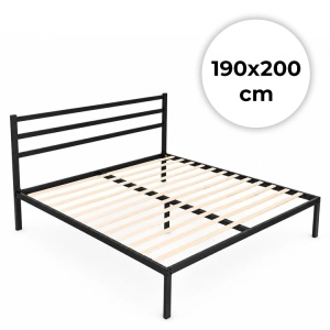 Krevet sa metalnim ramom 190 × 200 cm, podnicom i uzglavljem, crni – ModernHome