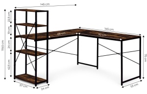 Ugaoni radni sto sa policama – Walnut LOFT ModernHome - Img 9