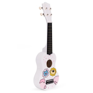 Ukulele drvena gitara za decu sa 4 najlonske žice i trzalicom bela– ECOTOYS - Img 6