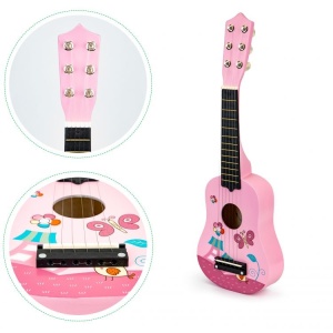 Drvena gitara za decu sa metalnim žicama pink - Img 5