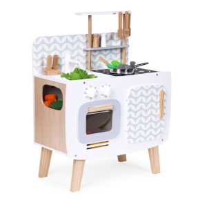 Drvena kuhinja za decu retro sa rernom, šporetom, sudoperom i priborom ECOTOYS - Img 3