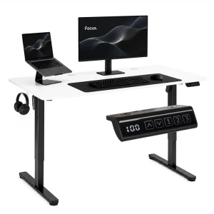 Električni radni sto 140 × 60 cm sa podesivom visinom 72–118 cm, bela radna ploča – ModernHome