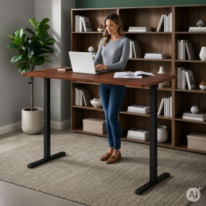 Električni radni sto 140 × 60 cm sa podesivom visinom 72–118 cm, rustični hrast – ModernHome - Img 4
