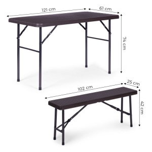 Sklopivi set 120 cm Sto sa 2 Klupe banquet – BROWN - Img 5