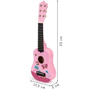 Drvena gitara za decu sa metalnim žicama pink - Img 6