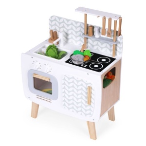Drvena kuhinja za decu retro sa rernom, šporetom, sudoperom i priborom ECOTOYS - Img 4