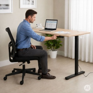 Električni radni sto 140 × 60 cm sa podesivom visinom 72–118 cm, svetli hrast – ModernHome - Img 3