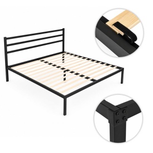Krevet sa metalnim ramom 190 × 200 cm, podnicom i uzglavljem, crni – ModernHome - Img 5