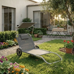 Sklopiva ležaljka za plažu sa točkovima i tendom – Grey MultiGarden - Img 3