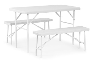 Sklopivi set 120 cm Sto sa 2 Klupe banquet – WHITE - Img 1