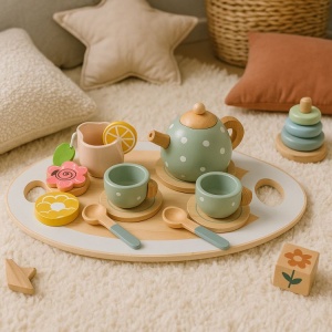 Drveni set za čaj – čajnik, šoljice, 14 delova – ECOTOYS - Img 3