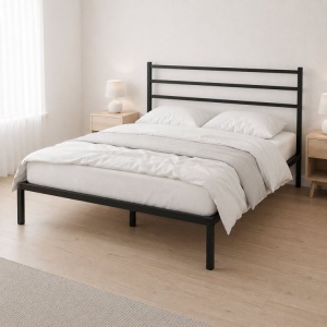 Krevet sa metalnim ramom 190 × 200 cm, podnicom i uzglavljem, crni – ModernHome - Img 2