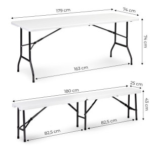 Sklopivi sto 180cm + 2 klupe beli - Img 7