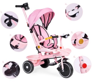2u1 tricikl sa rotirajućim sedištem i sklopivom tendom Pink, ECOTOYS - Img 9