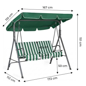 Baštenska ljuljaška za 3 osobe sa tendom – Green/White MultiGarden - Img 8