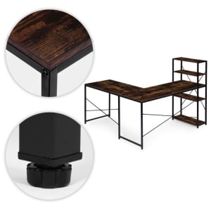 Ugaoni radni sto sa policama – Walnut LOFT ModernHome - Img 7