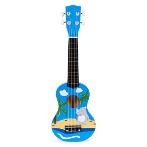 Ukulele drvena gitara za decu sa 4 najlonske žice i trzalicom plava – ECOTOYS - Img 4