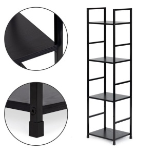Drvena polica sa metalnim LOFT okvirom, 4 nivoa, crna - ModernHome - Img 6
