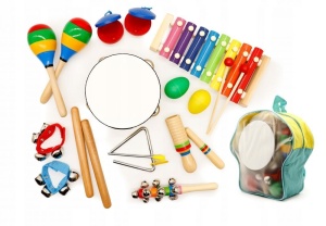 Drveni muzički instrumenti za decu set od 10 komada sa rancem - Img 1