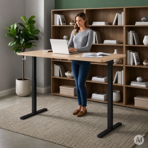 Električni radni sto 140 × 60 cm sa podesivom visinom 72–118 cm, svetli hrast – ModernHome - Img 4