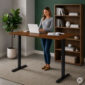 Električni radni sto 140 × 60 cm sa podesivom visinom 72–118 cm, tamni hrast – ModernHome - Img 4