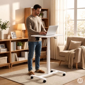 Mobilni podesivi sto za laptop, 70 × 48 cm, bele boje, visina 71,5–112 cm – ModernHome - Img 2