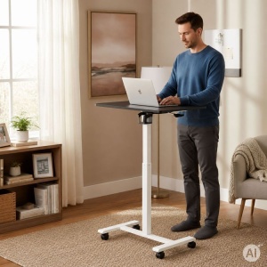 Mobilni podesivi sto za laptop 70 × 48 cm, visina 71,5–112 cm, crna radna ploča – ModernHome - Img 3